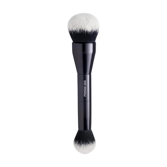 Lune+Aster Powder Duo Brush | Dual-Ended Makeup Brush For Application Of Bronzers, Blushes And Powders. Made with Alumium Handle, Vegan Bristles.